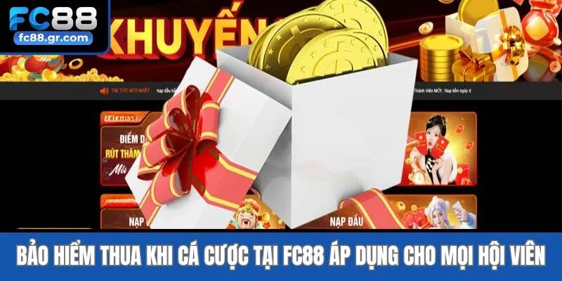 Bảo hiểm thua khi cá cược tại Fc88 áp dụng cho mọi hội viên